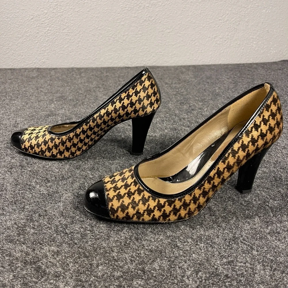 Massimo Baldi Houndstooth Calf Hair Pumps Womens 8.5 Black Cap Toe Heels Italy